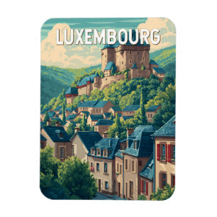 Magnet Flexible Illustration de voyage vintage sur le Luxembourg A