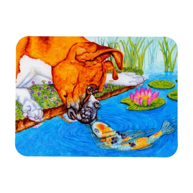 Magnet Flexible Illustration du chien de boxe Koi Kiss (Horizontal)