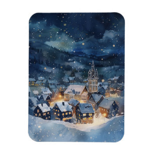 Magnet Flexible Illustration du ciel nocturne Village dans la neig