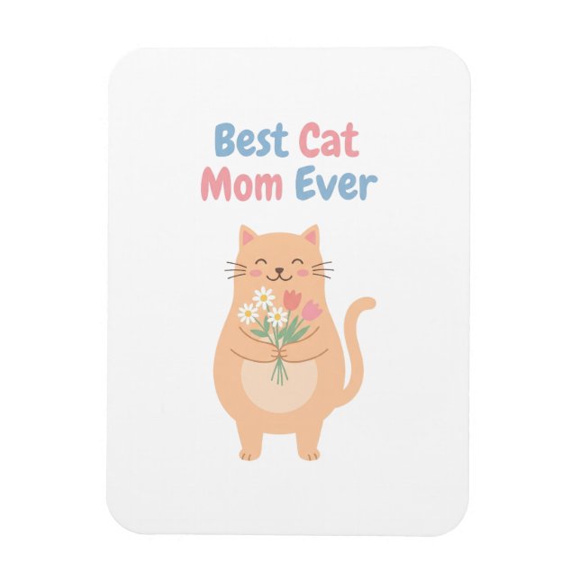 Magnet Flexible Illustration d'un chat pêche mignon tenant des fle (Vertical)