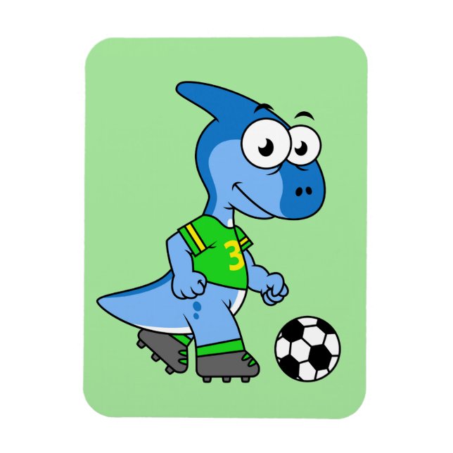 Magnet Flexible Illustration D'Un Parasaurolophus Jouant Au Footba (Vertical)