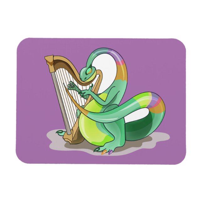 Magnet Flexible Illustration D'Un Plateosaure Jouant De La Harpe. (Horizontal)