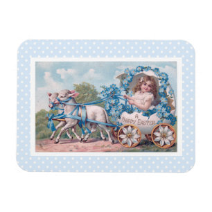 Magnet Flexible Illustration vintage de Pâques avec Fille et Agnea