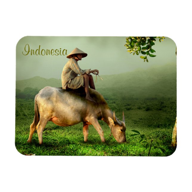 Magnet Flexible Indonesia Scenic landscape with Buffalo and Farmer (Horizontal)