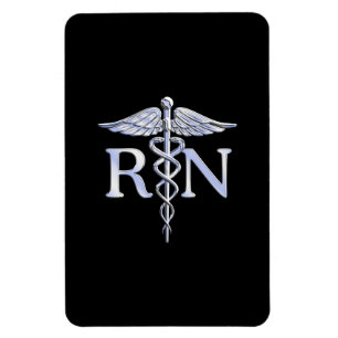 Magnet Flexible Infirmière inscrite RN Silver Caduceus sur Noir