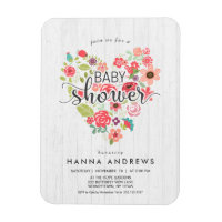 Invitation Baby shower fille en bois blanc et coeu