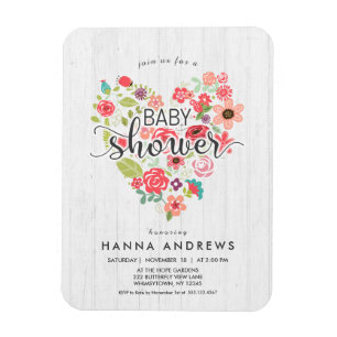 Magnet Flexible Invitation Baby shower fille en bois blanc et coeu