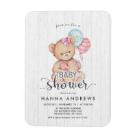 Invitation Baby shower fille ours en bois blanc