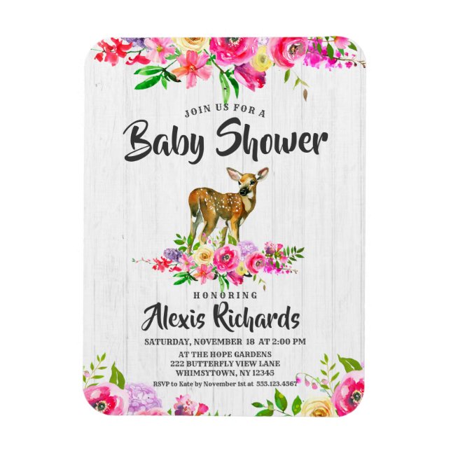 Magnet Flexible Invitation Baby shower Floral de l'aquarelle du ce (Vertical)
