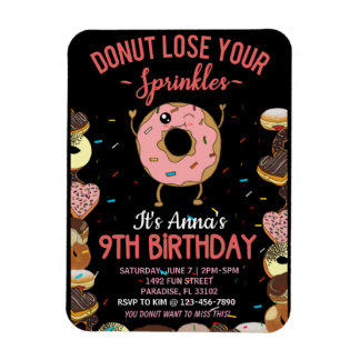 Magnet Flexible Invitation d'anniversaire 9 ans Donut Ne perds pas