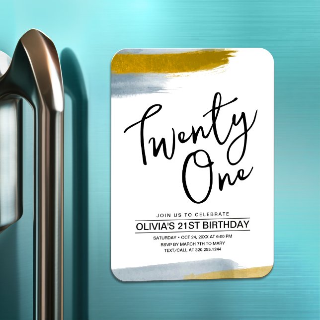 Magnet Flexible Invitation d'anniversaire Abstraite Modern Gold 21 (Créateur téléchargé)
