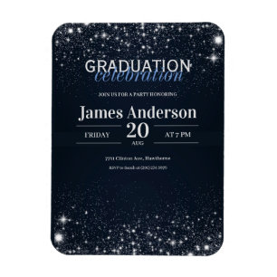 Magnet Flexible Invitation de graduation noir et argent