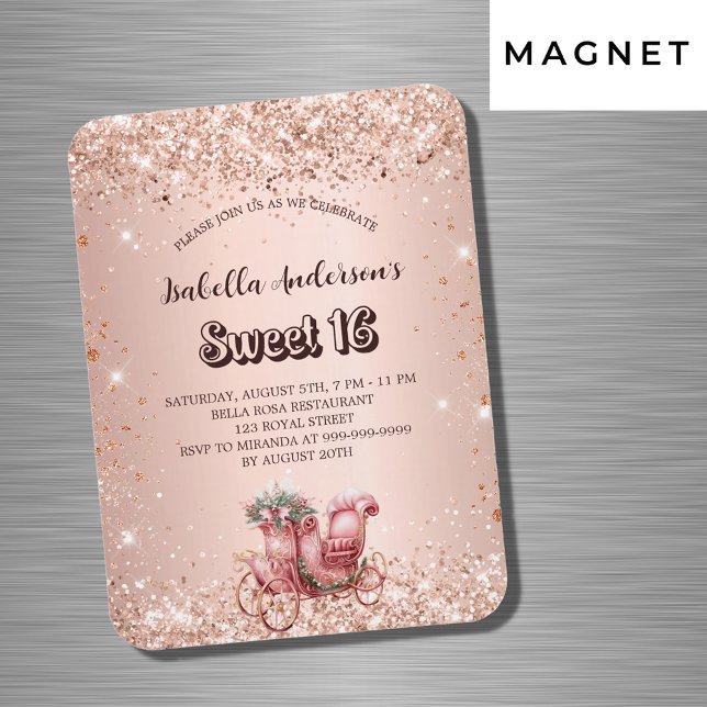 Magnet Flexible Invitation de luxe calèche rose gold pour Sweet 16 (Créateur téléchargé)