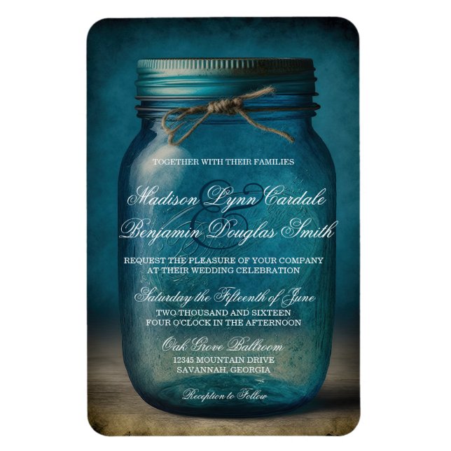 Magnet Flexible Invitation de Mariage campagnard en verre bleu rus (Vertical)