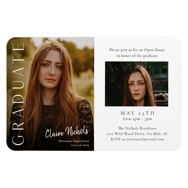 Magnet Flexible Invitations de graduation photo verticale moderne (Horizontal)