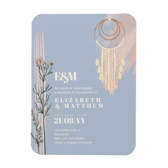 Magnet Flexible Invitations de mariage Dusty Blue Boho (Vertical)