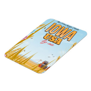 Magnet Flexible Iowa USA "L'État Hawkeye"Cartoon affiche de voyage