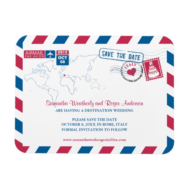 Magnet Flexible ITALY Air Mail Wedding Enregistrer la date 3x4 (Horizontal)