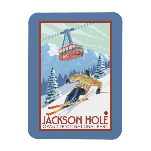 Magnet Flexible Jackson Hole, Wyoming Skier et Tramway (Vertical)