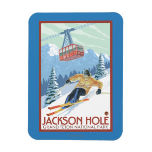Magnet Flexible Jackson Hole, Wyoming Skier et Tramway