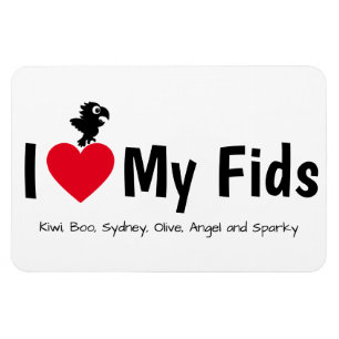 Magnet Flexible J'aime mes Fids Perroquet Enfants Plumés