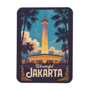 Magnet Flexible Jakarta Indonésie Illustration Voyage Art Vintage