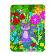 Jardin Coloré Chat Art Fantastique Fleurs Coccinel