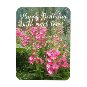 Magnet Flexible Jardin fleuri de Penstemon Joyeux anniversaire