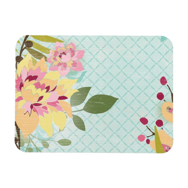 Magnet Flexible Jardin floral, Arrière - plan bleu (Horizontal)