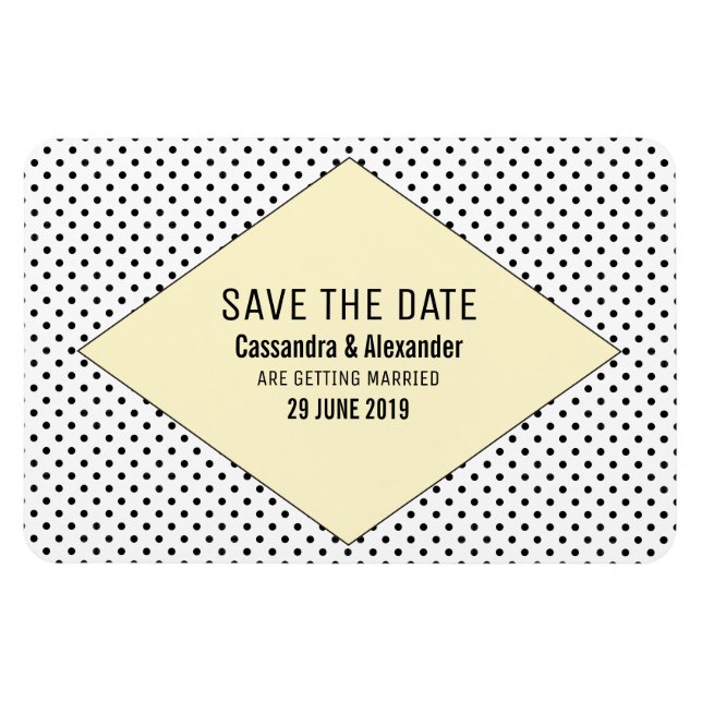 Magnet Flexible Jaune Pois modernes sauvez la date (Horizontal)