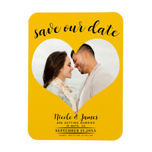 Magnet Flexible Jaune Tournesol Cœur Photo Mariage Épargnez la Dat