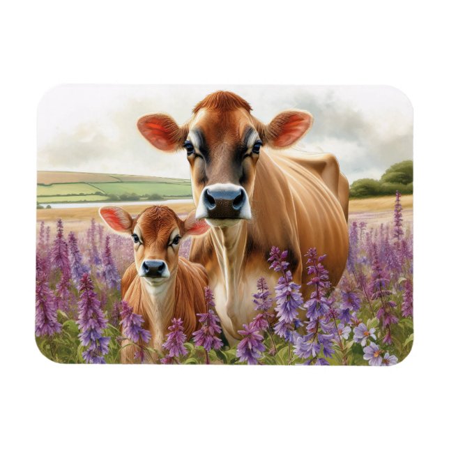 Magnet Flexible Jersey Cow and Calf Fleur sauvage flexible (Horizontal)