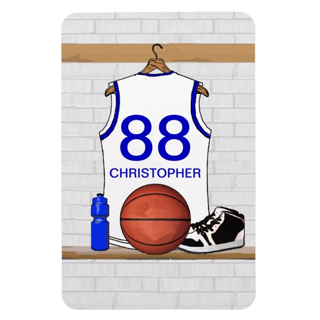 Magnet Flexible Jersey de basketball blanc et bleu personnalisé (Vertical)