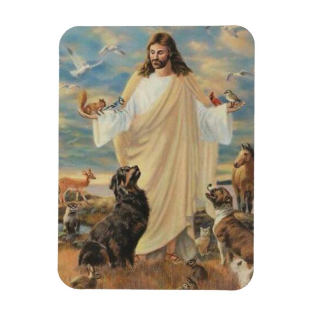 Magnet Flexible Jésus Avec Les Animaux (Vertical)