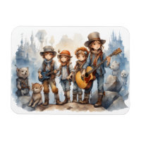 Jeune Groupe Jouer Guitares Aquarelle Peinture Fri