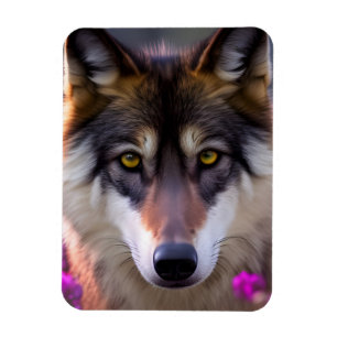 Magnet Flexible Jeune loup en fleurs rose fuchsia