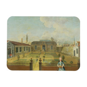 Magnet Flexible Jeune Madame avec son chien devant un jardin (Se