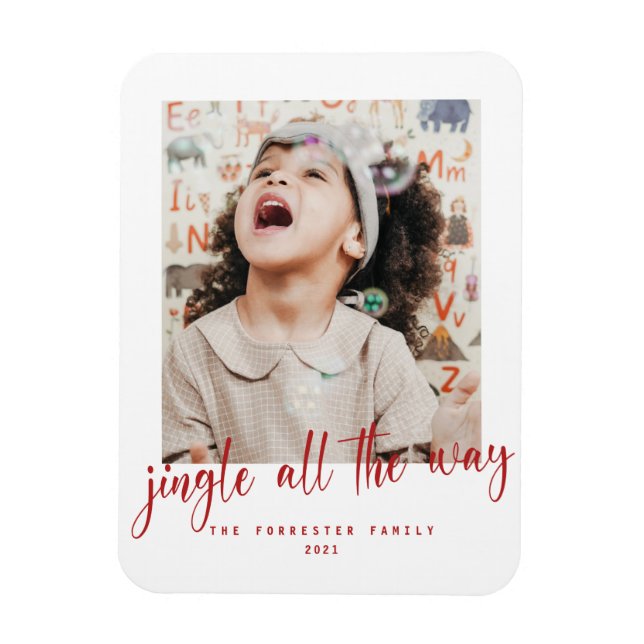 Magnet Flexible Jingle All Way Rouge Script Photo Holiday Card (Vertical)