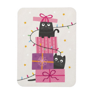 Magnet Flexible Joli chat avec des lumières et des cadeaux de Noël