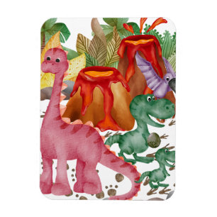 Magnet Flexible Joli dinosaure et volcan en éruption