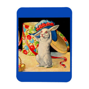 Magnet Flexible joli petit lapin blanc portant un grand chapeau