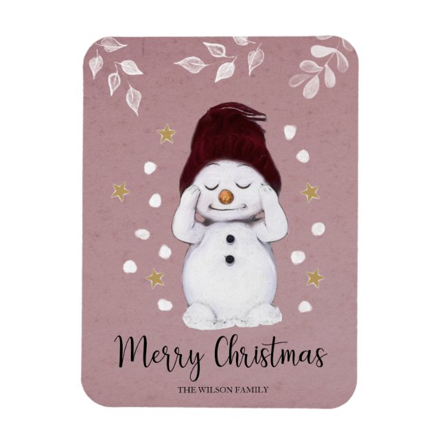 Magnet Flexible Joli Snowman Paisible Noël Rose (Vertical)