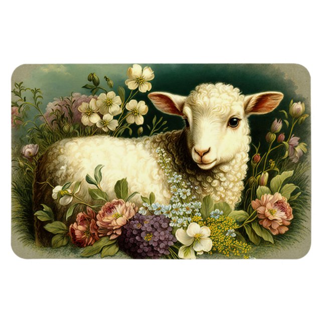 Magnet Flexible Jolie Agneau En Aimant Fleurs (Horizontal)