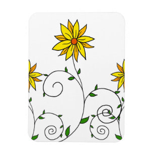 Magnet Flexible Jolies fleurs jaunes fantaisistes en art doodle