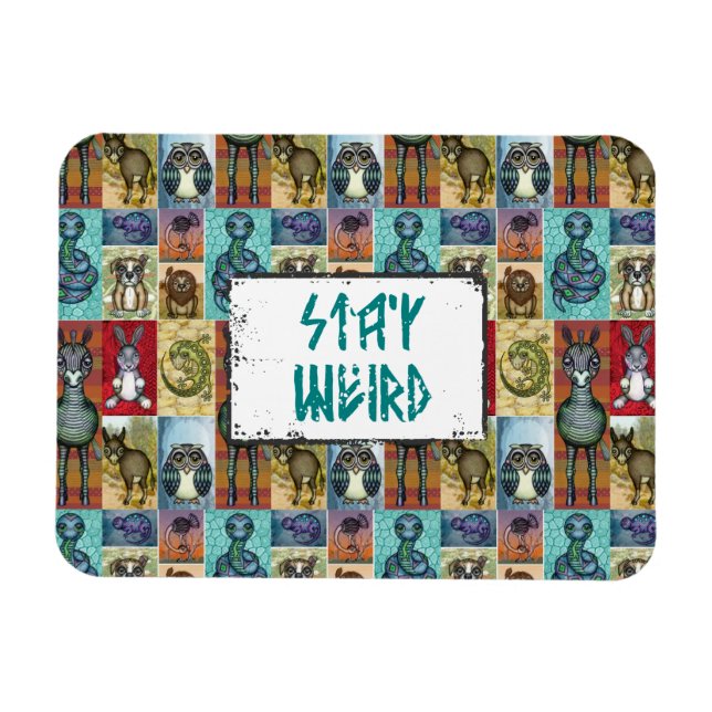 Magnet Flexible Jote Animal Collage Folk Art Design Restez Étrange (Horizontal)