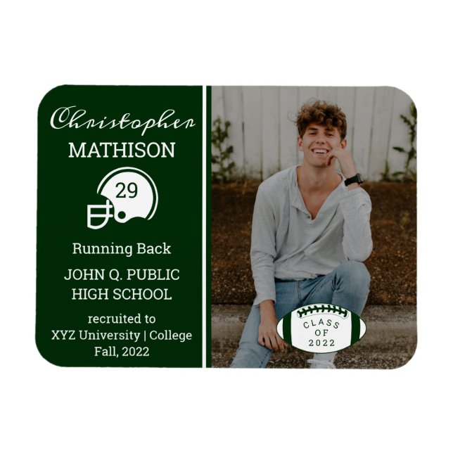Magnet Flexible Joueur de football photo Green | Diplôme blanc (Horizontal)
