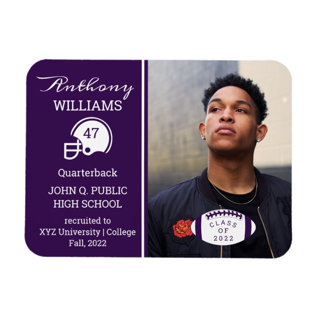 Magnet Flexible Joueur de football photo violet | Diplôme blanc (Horizontal)