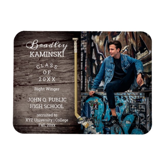 Magnet Flexible Joueur de hockey Sports Graduation Faire-part phot (Horizontal)