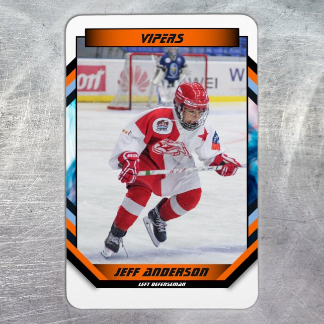 Magnet Flexible Joueur De Hockey Sur Glace Garder Sur Cool Orange  (Ice Hockey Trading Card Magnet: Futuristic design, dynamic action. Perfect gift for young fans!)