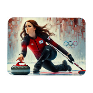 Magnet Flexible Joueuse de curling féminine Jeux olympiques